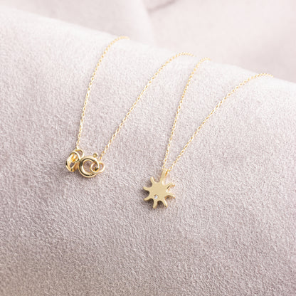 Sun Necklace with Real Diamond | 14K Solid Gold Pendant