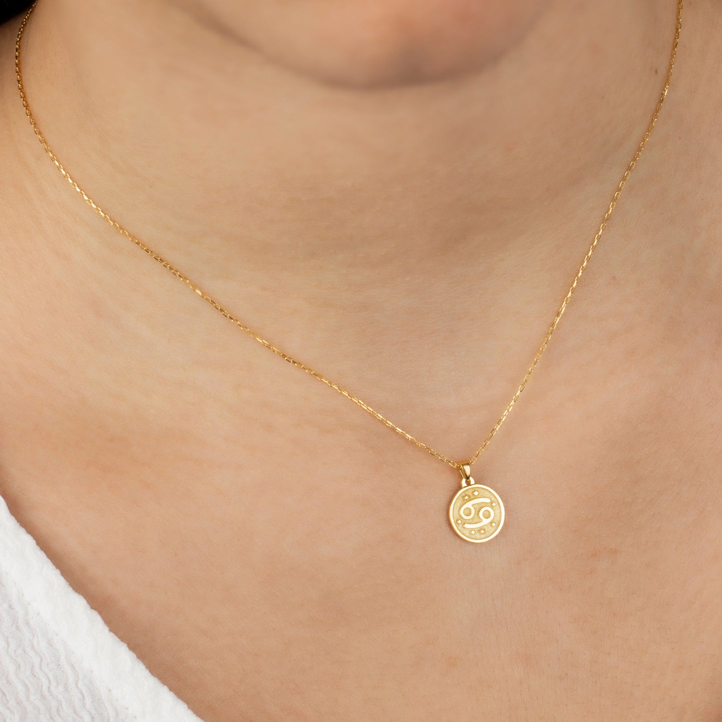 Cancer Zodiac Sign 14K Solid Gold Necklace, Minimalist Horoscope Symbol Pendant