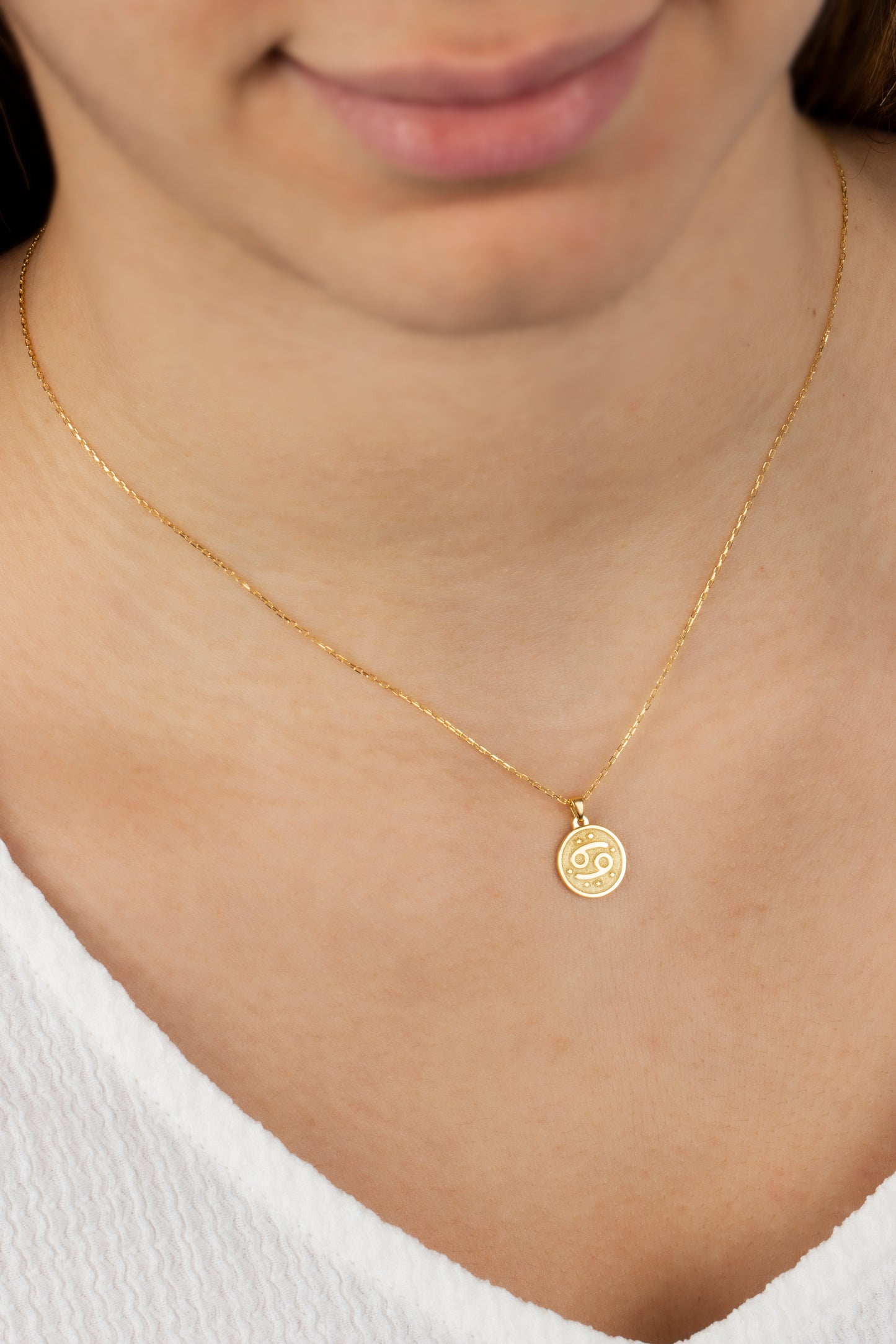 Cancer Zodiac Sign 14K Solid Gold Necklace, Minimalist Horoscope Symbol Pendant