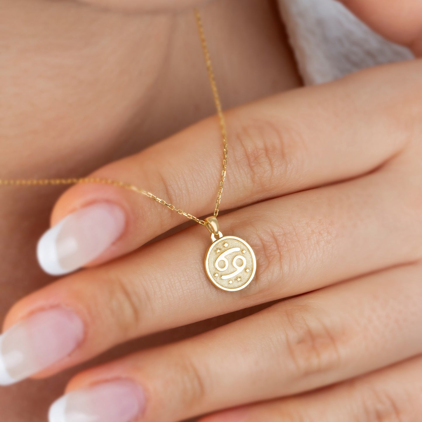 Cancer Zodiac Sign 14K Solid Gold Necklace, Minimalist Horoscope Symbol Pendant