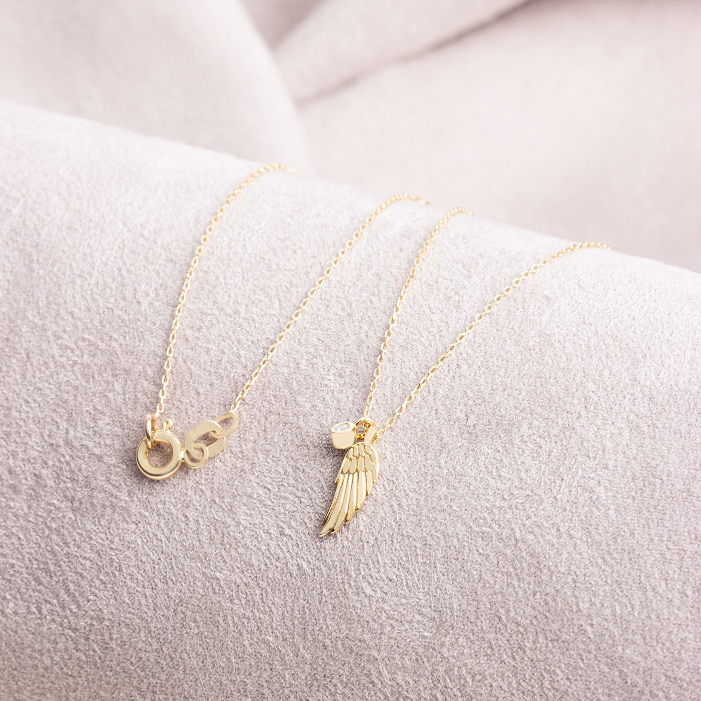 Angel Wing Necklace with Real Diamond | 14K Solid Gold