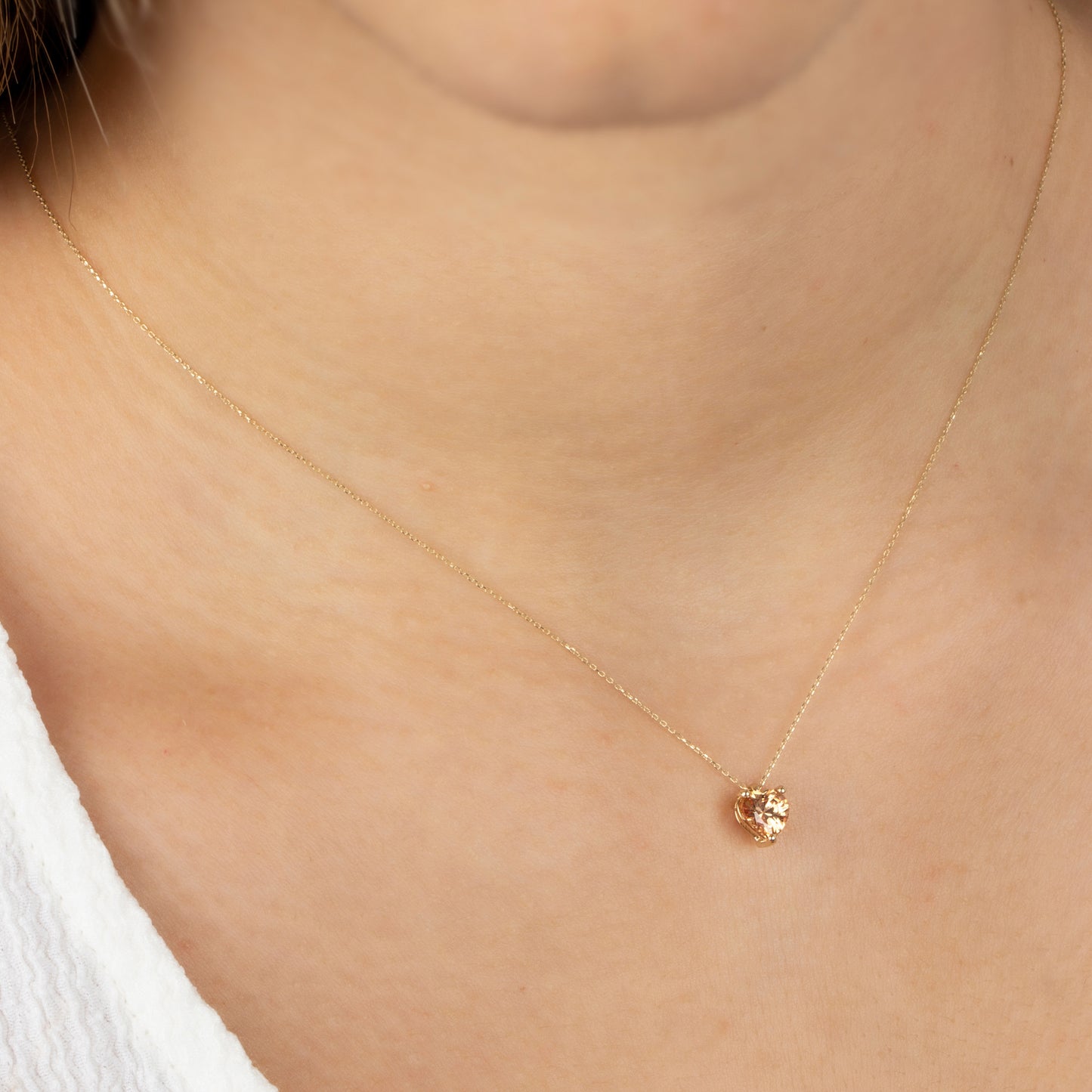 Citrine Heart Necklace 14K Solid Gold, November Birthstone