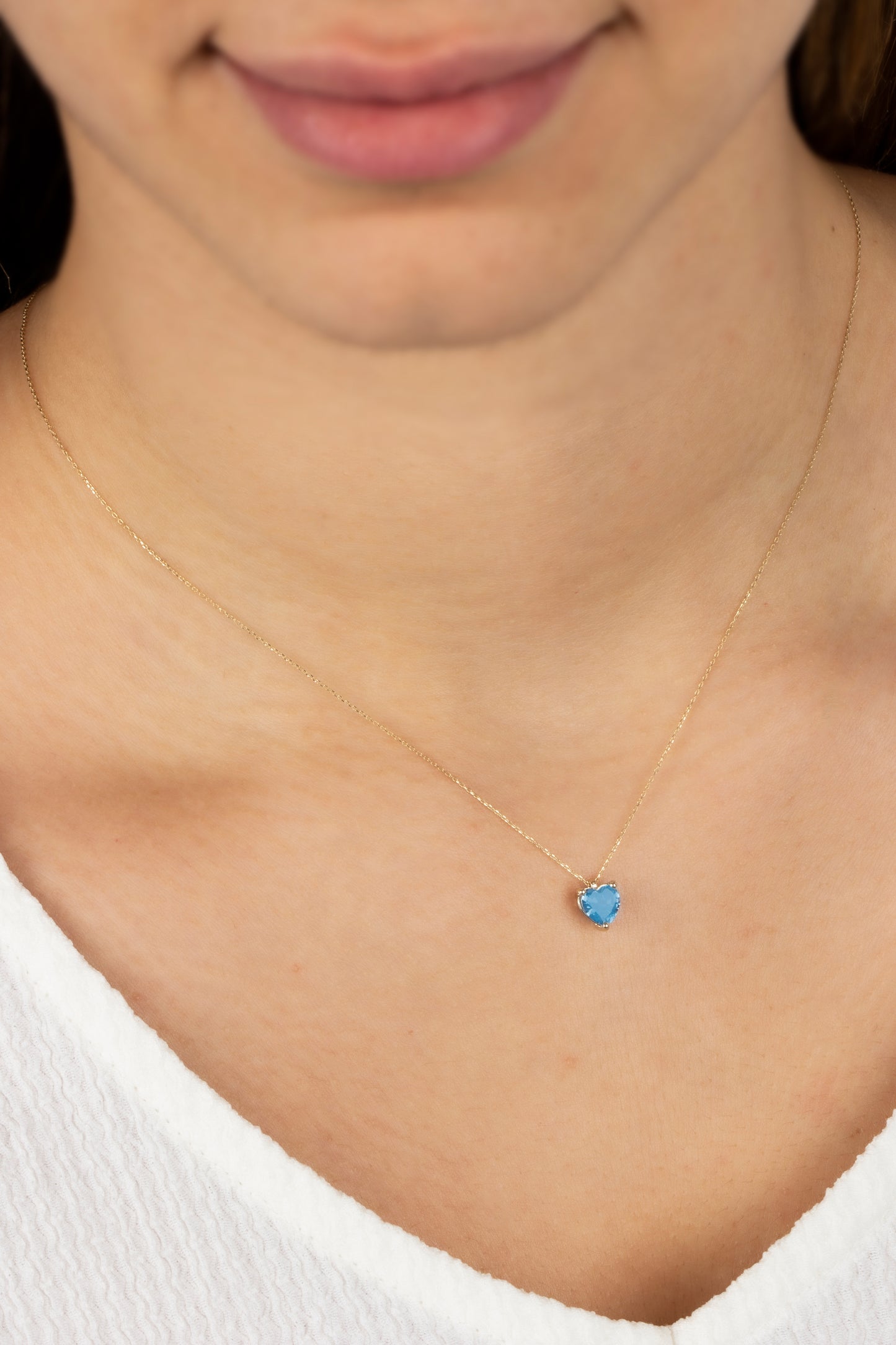 Blue Topaz Heart Necklace 14K Solid Gold, December Birthstone