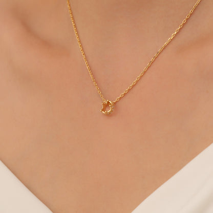 Crown Citrine Necklace in 14K Solid Gold with Real Diamonds | November Birthstone