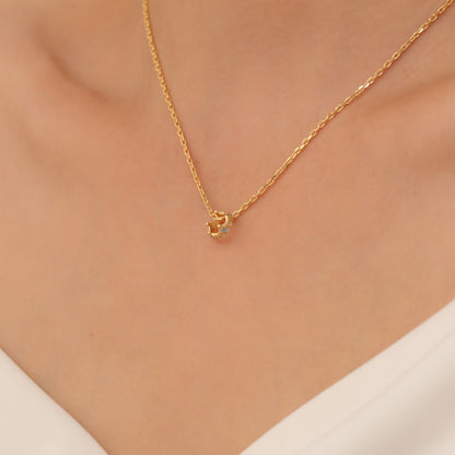 Crown Blue Topaz Necklace in 14K Solid Gold with Real Diamonds | December Birthstone