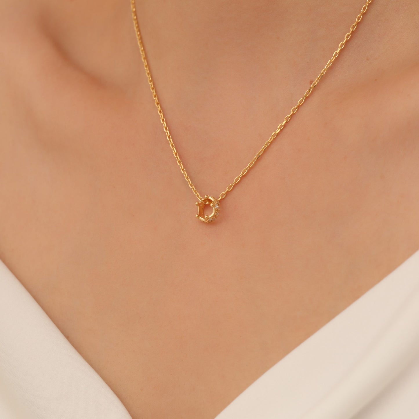 Crown White Topaz Necklace in 14K Solid Gold with Real Diamonds | April Birthstone