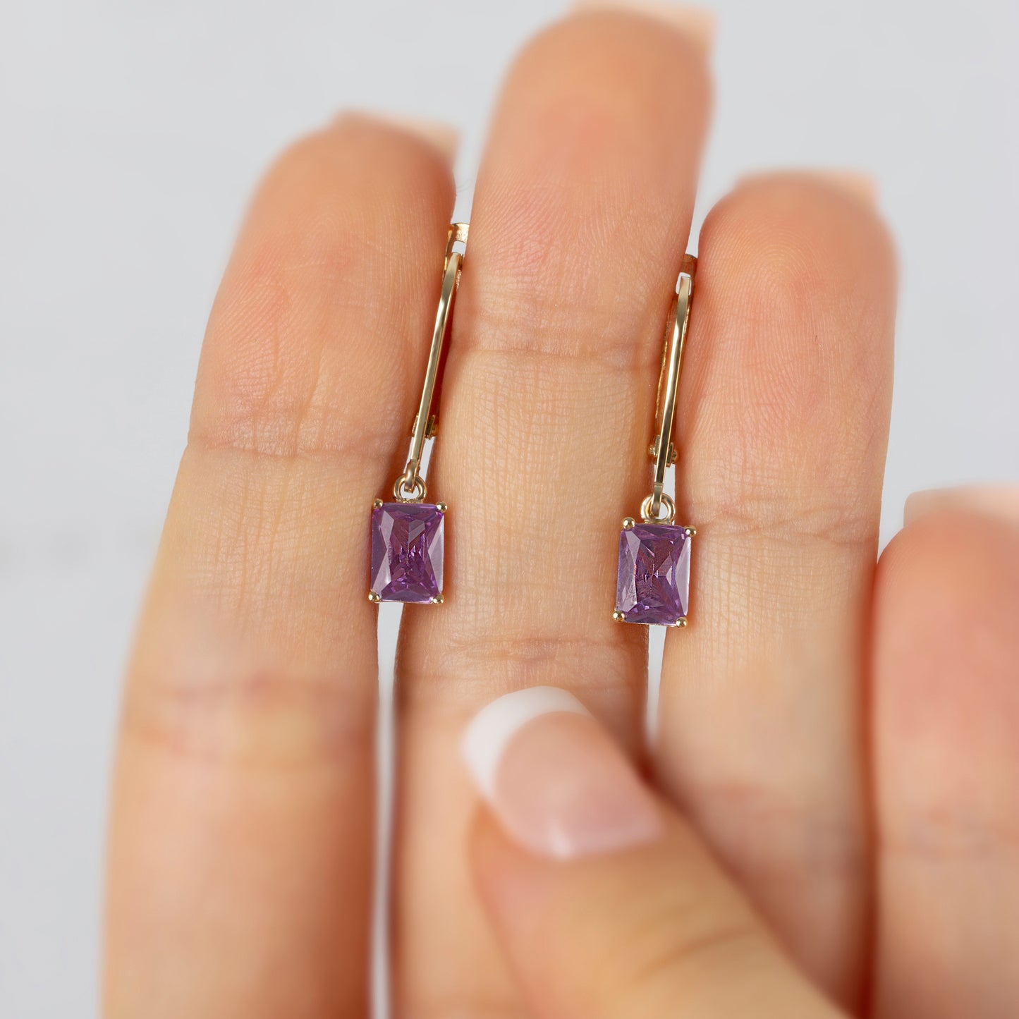 Dangle Rectangle Alexandrite Earring 14K Solid Gold, June Birthstone