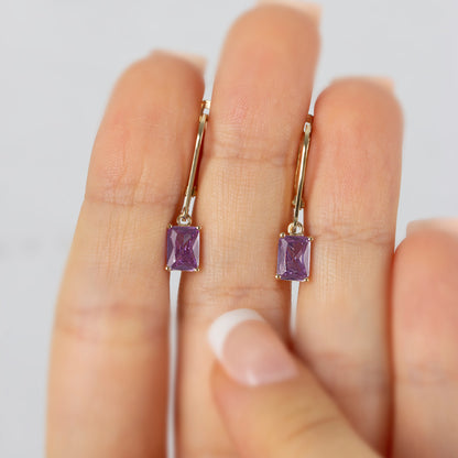 Dangle Rectangle Alexandrite Earring 14K Solid Gold, June Birthstone