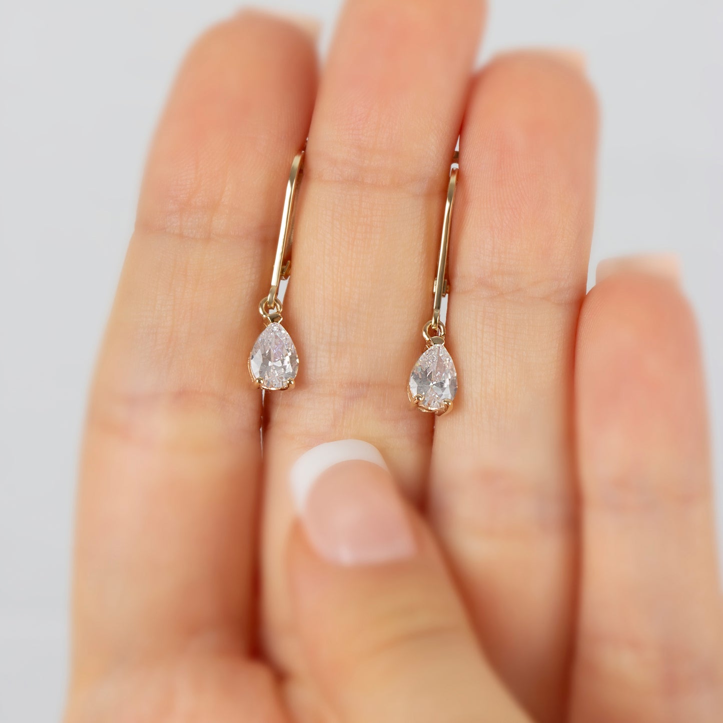 Dangle Drop White Topaz Earring 14K Solid Gold, April Birthstone