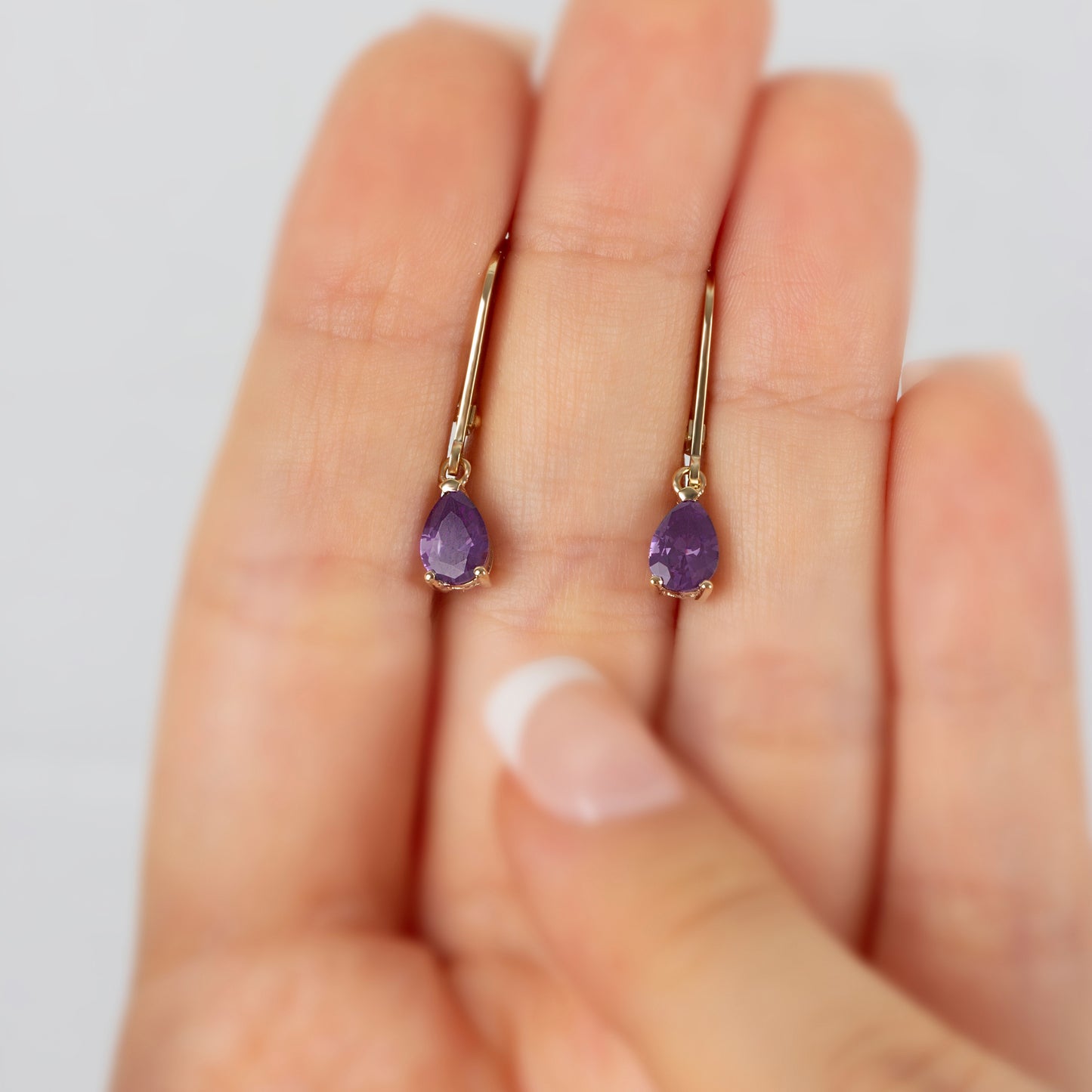 Dangle Drop Amethyst Earring 14K Solid Gold, February Birthstone