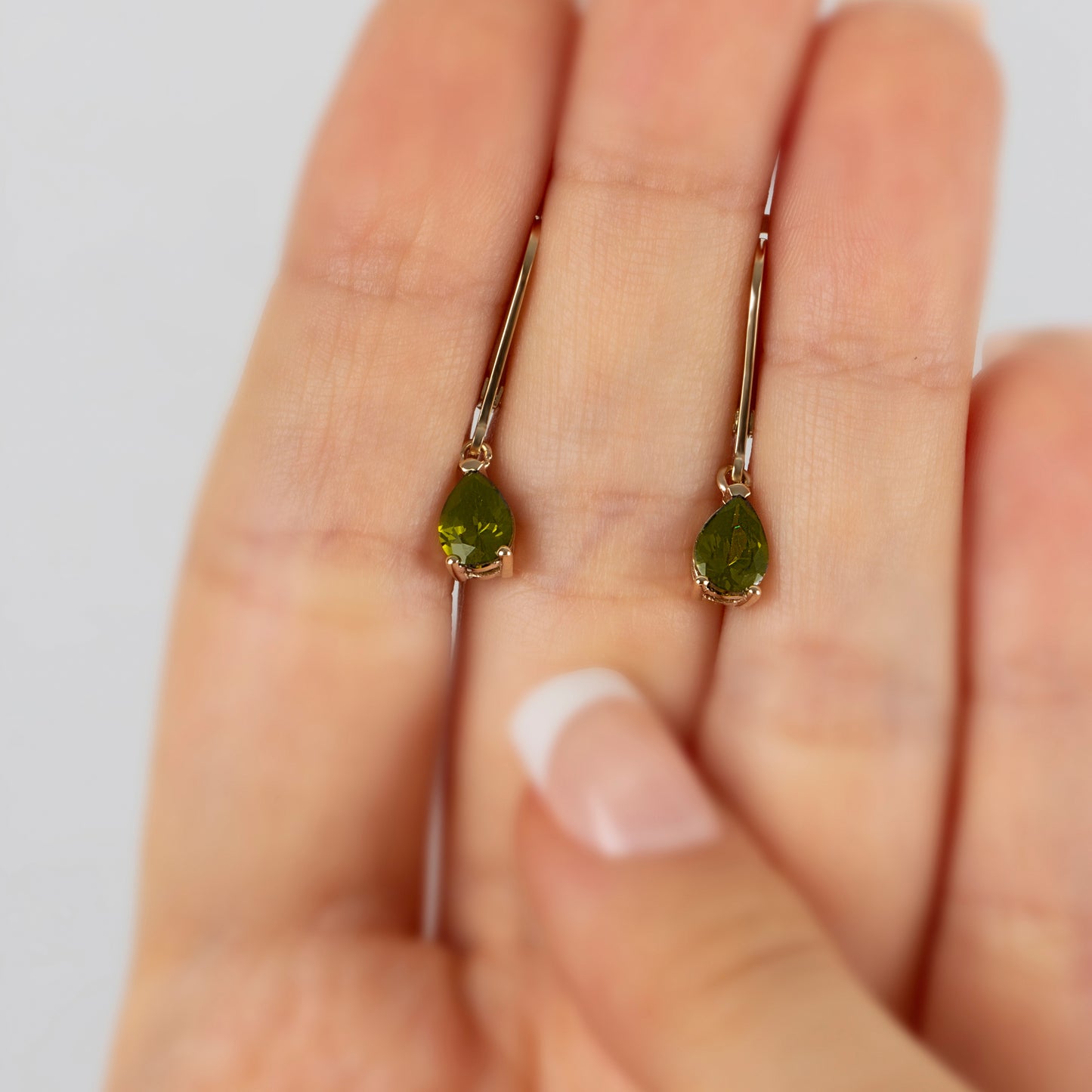 Dangle Drop Peridot Earring 14K Solid Gold, August Birthstone