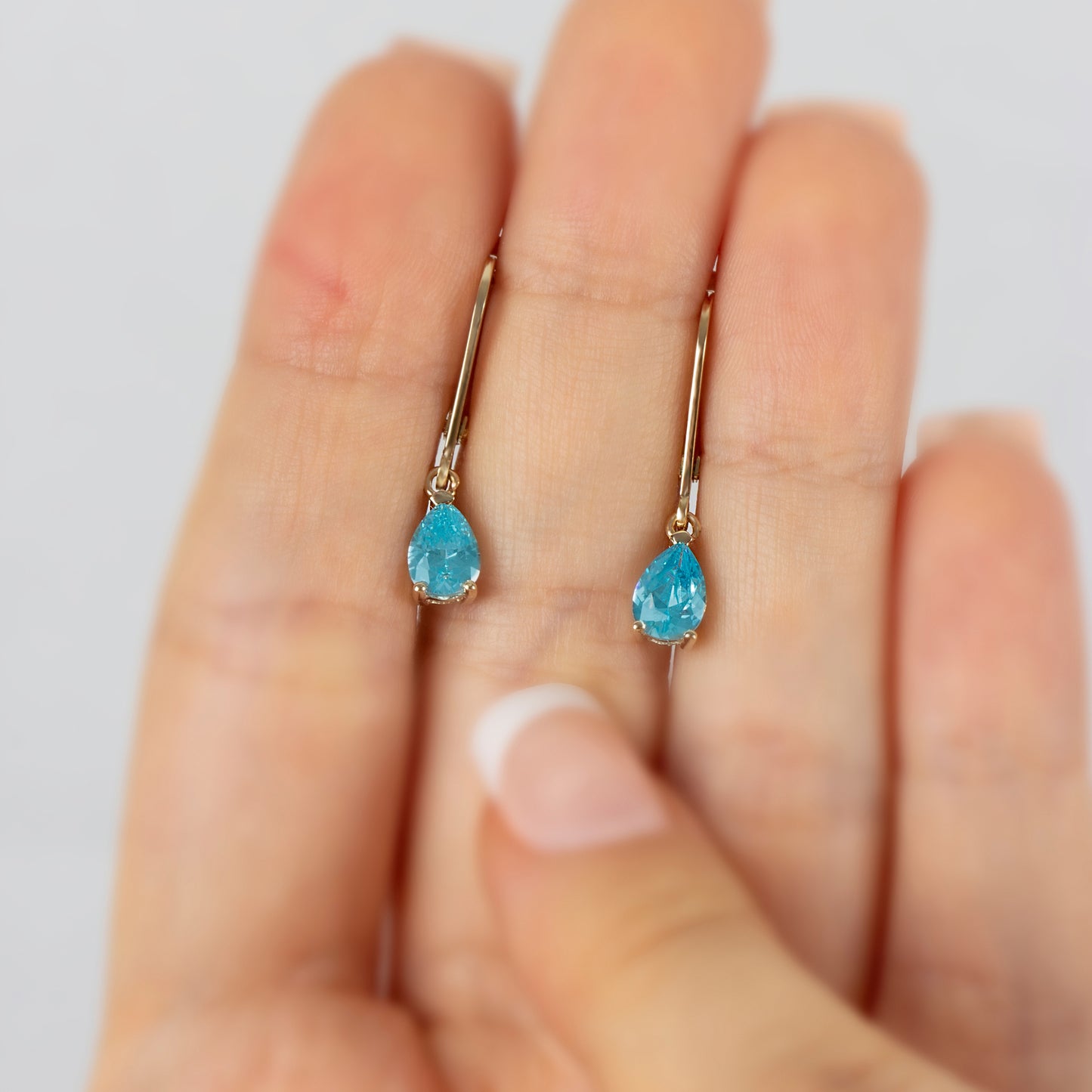 Dangle Drop Aquamarine Earring 14K Solid Gold, March Birthstone