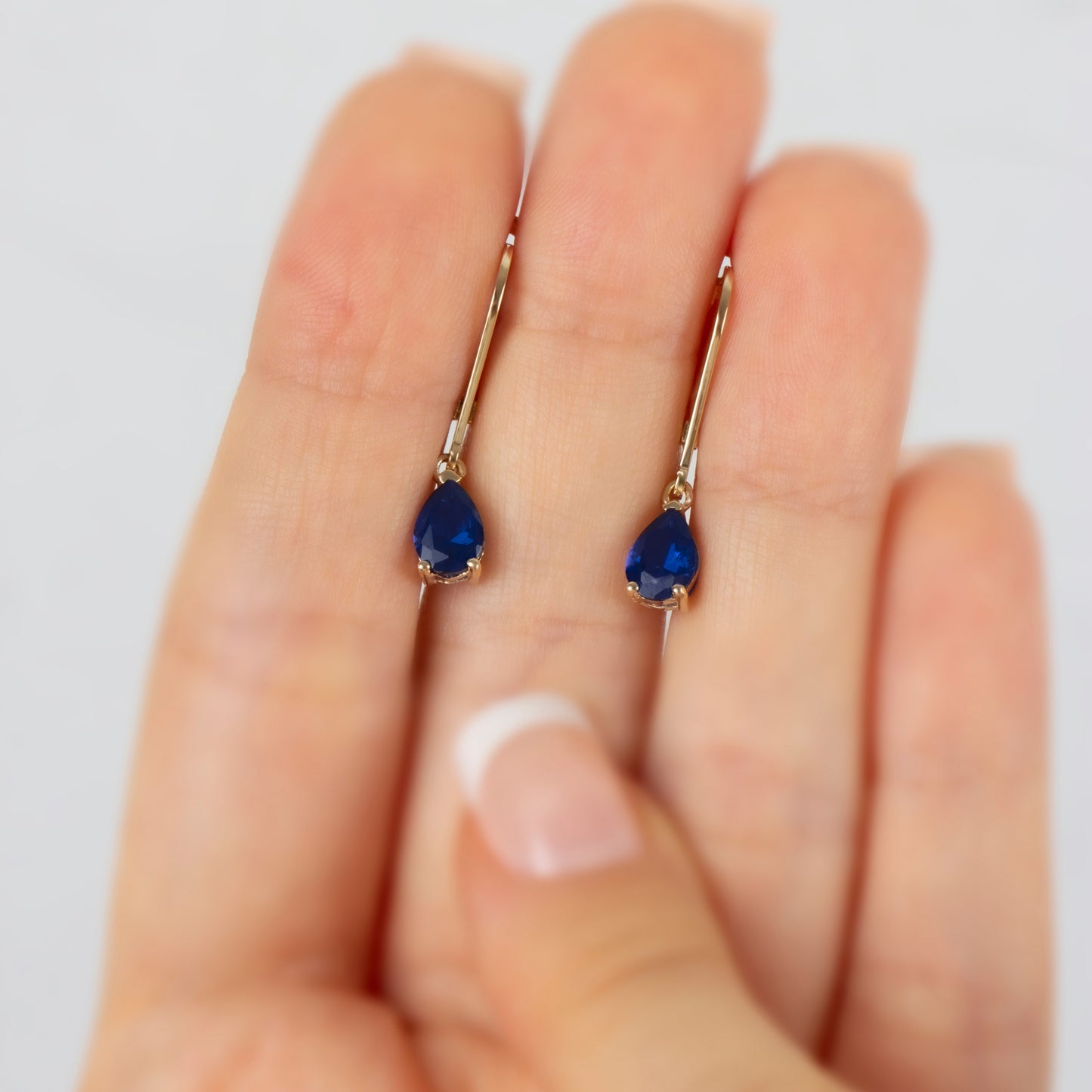 Dangle Drop Sapphire Earring 14K Solid Gold, September Birthstone