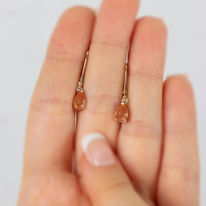 Dangle Drop Citrine Earring 14K Solid Gold, November Birthstone