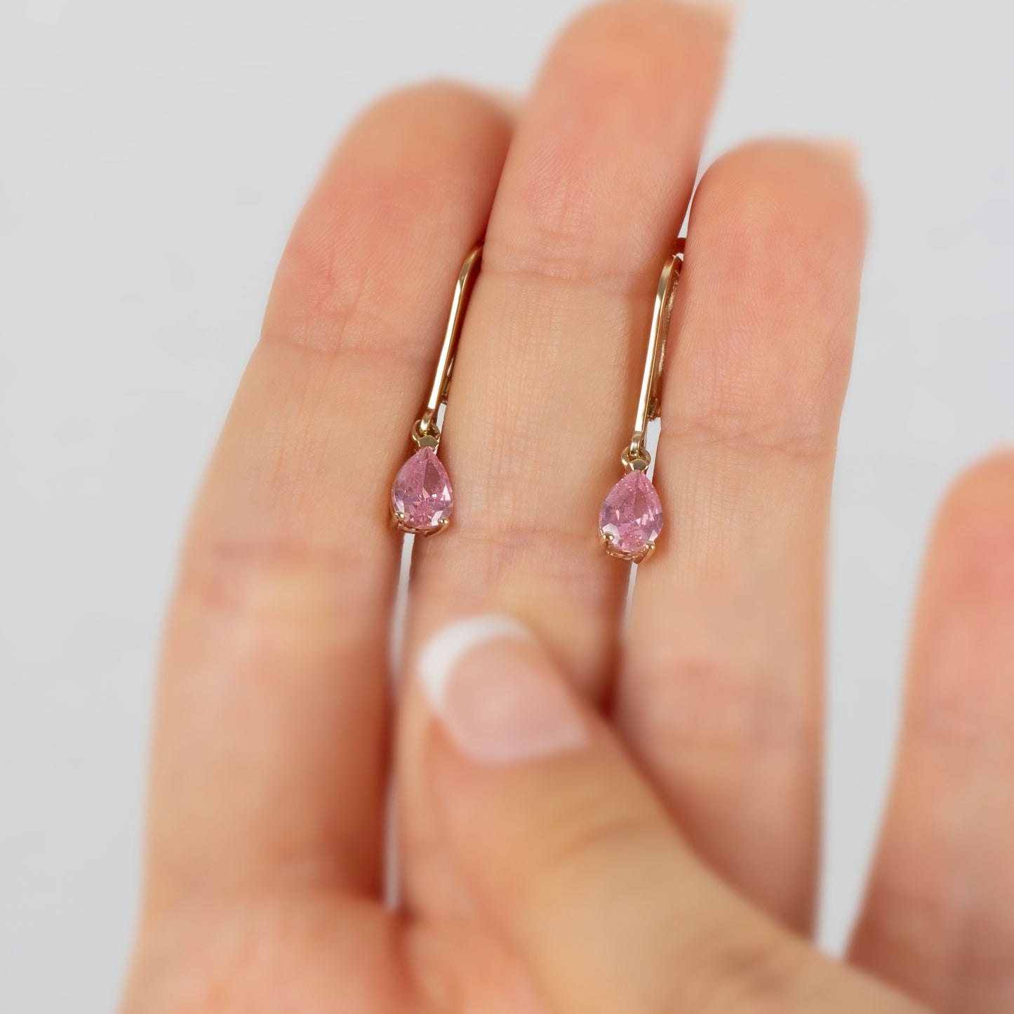 Dangle Drop Pink Tourmaline Earring 14K Solid Gold, October Birthstone