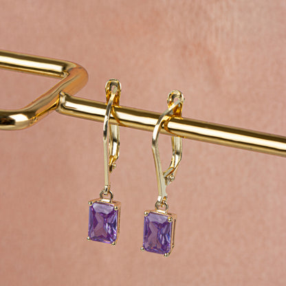 Dangle Rectangle Alexandrite Earring 14K Solid Gold, June Birthstone