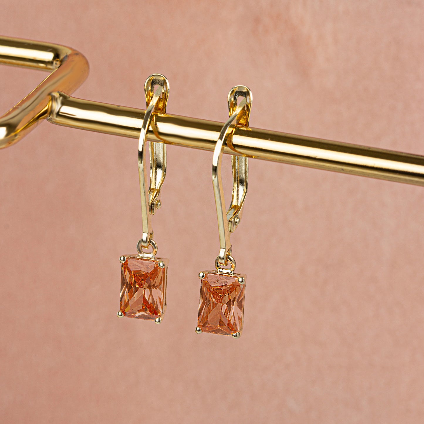 Dangle Rectangle Citrine Earring 14K Solid Gold, November Birthstone