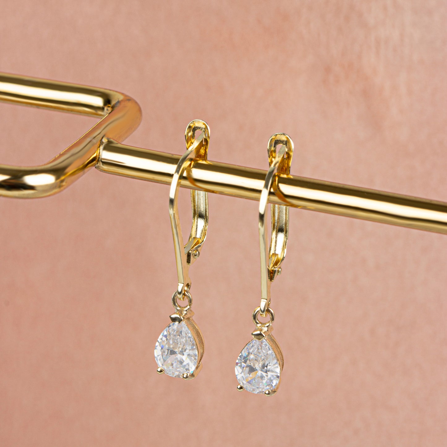 Dangle Drop White Topaz Earring 14K Solid Gold, April Birthstone