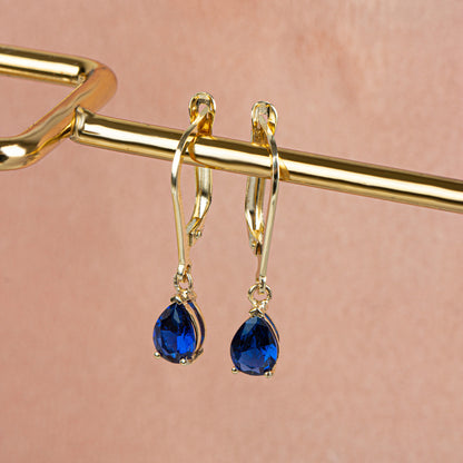 Dangle Drop Sapphire Earring 14K Solid Gold, September Birthstone