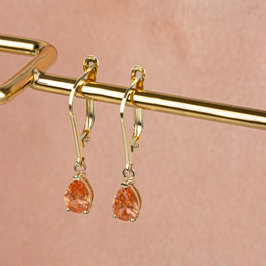 Dangle Drop Citrine Earring 14K Solid Gold, November Birthstone