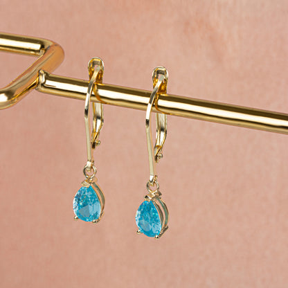 Dangle Drop Aquamarine Earring 14K Solid Gold, March Birthstone