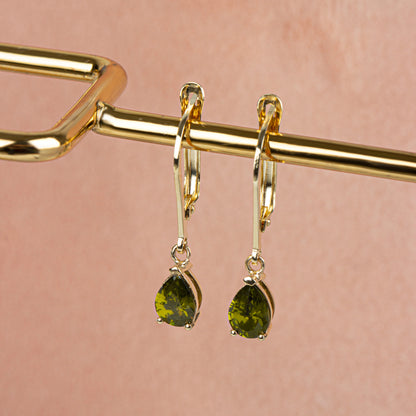 Dangle Drop Peridot Earring 14K Solid Gold, August Birthstone