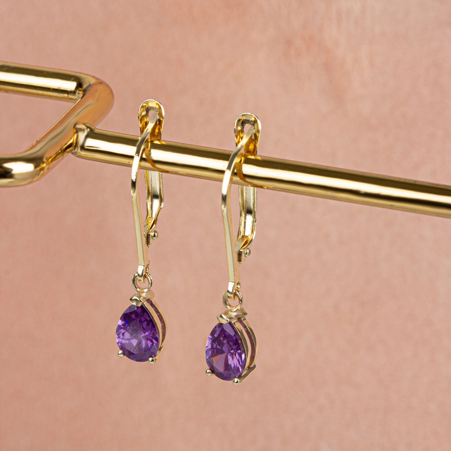 Dangle Drop Amethyst Earring 14K Solid Gold, February Birthstone