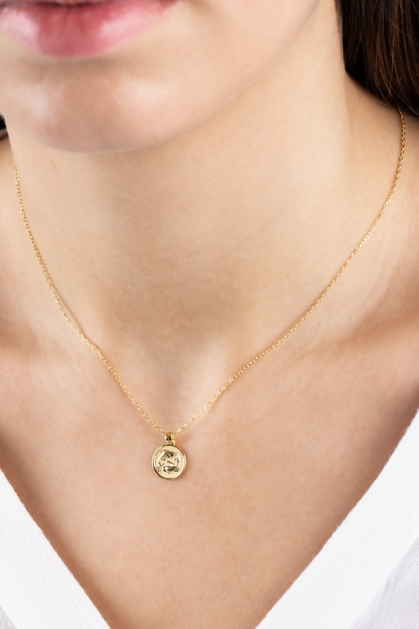 Pisces Zodiac Necklace in 14K Solid Gold | Astrological Pendant