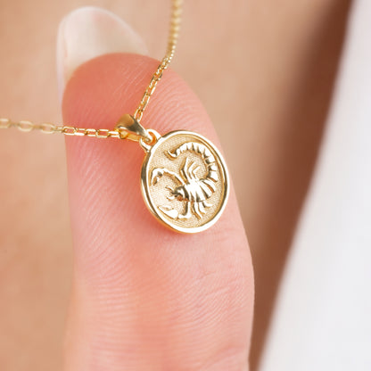 Scorpio Zodiac Necklace in 14K Solid Gold | Astrological Pendant