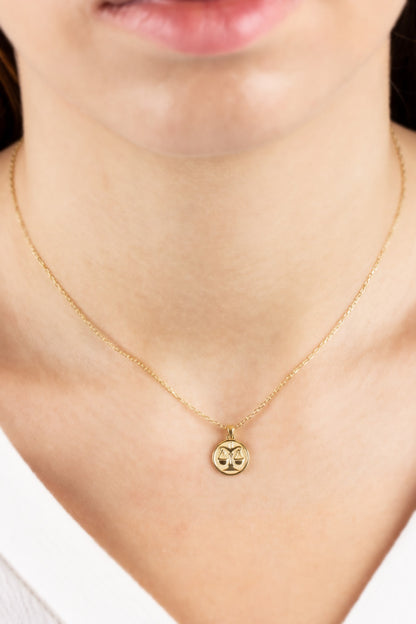 Libra Zodiac Necklace in 14K Solid Gold | Astrological Pendant