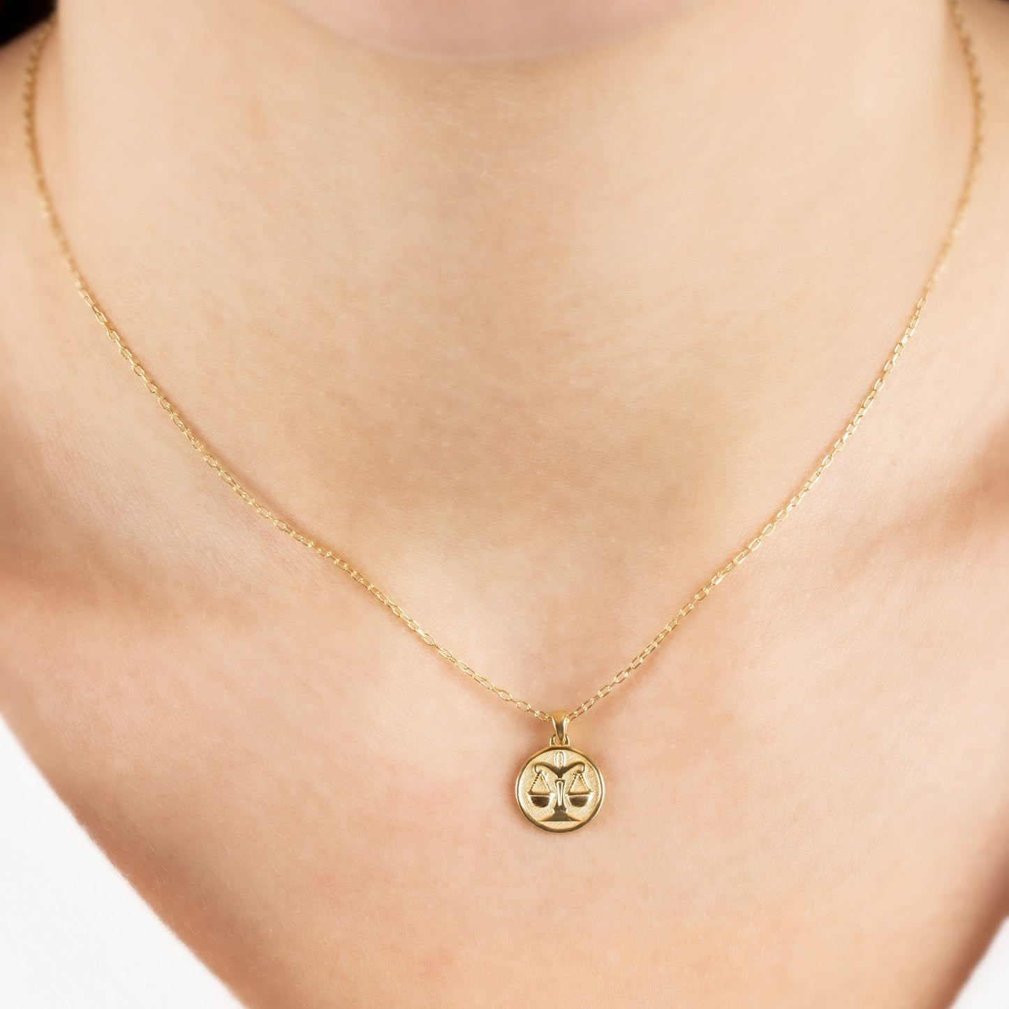 Libra Zodiac Necklace in 14K Solid Gold | Astrological Pendant