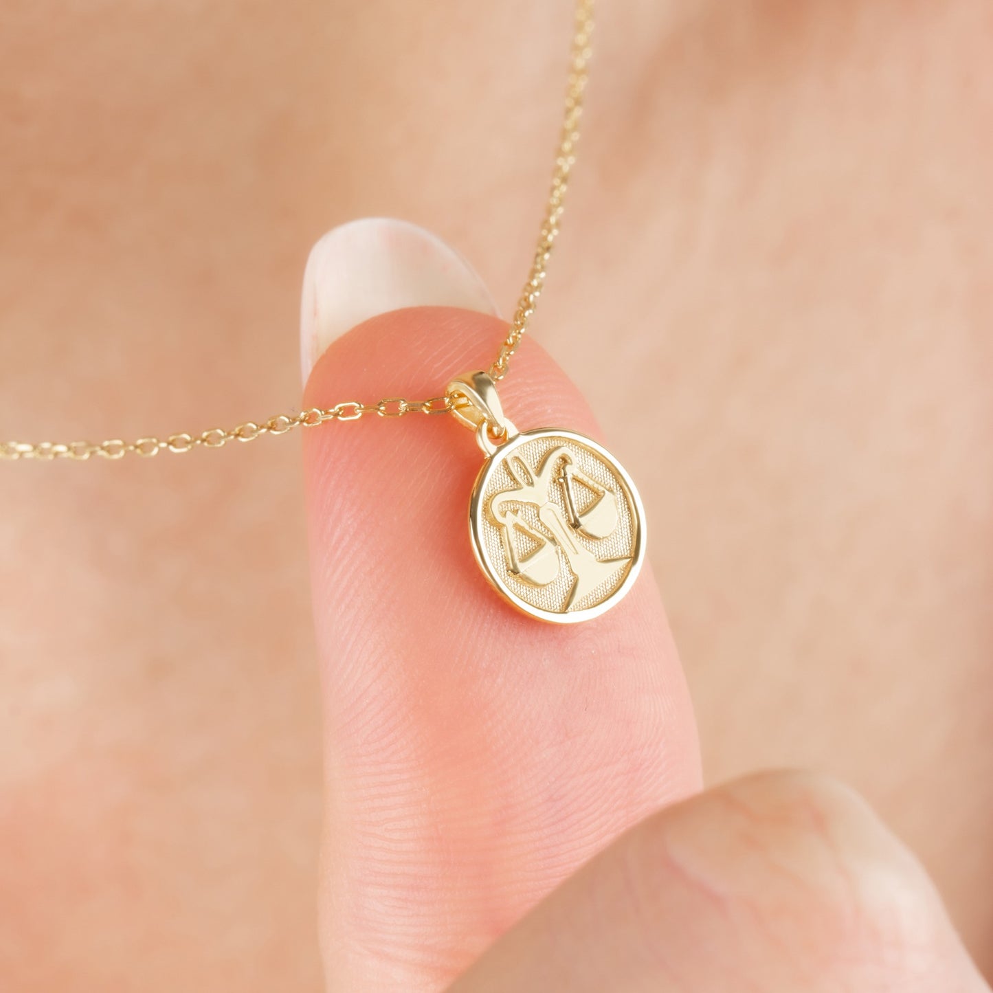 Libra Zodiac Necklace in 14K Solid Gold | Astrological Pendant