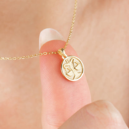 Libra Zodiac Necklace in 14K Solid Gold | Astrological Pendant