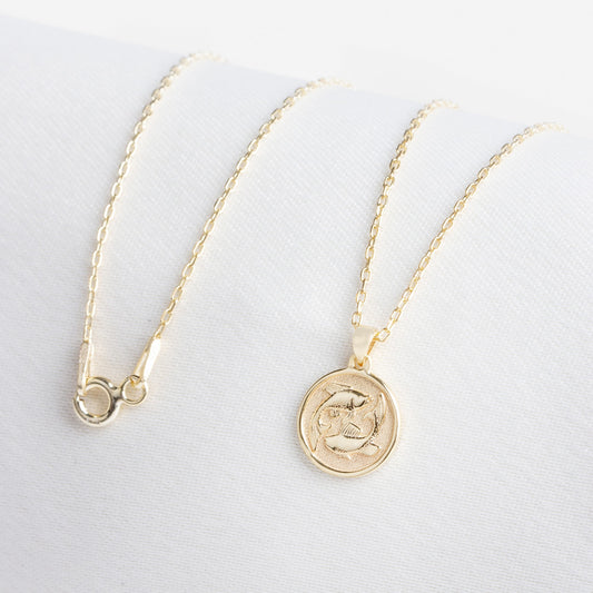 Pisces Zodiac Necklace in 14K Solid Gold | Astrological Pendant