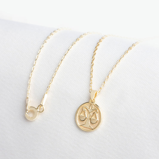 Libra Zodiac Necklace in 14K Solid Gold | Astrological Pendant