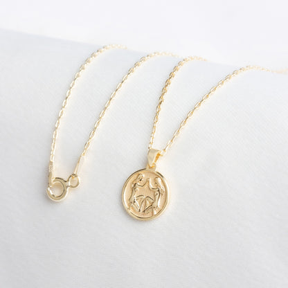 Gemini Zodiac Necklace in 14K Solid Gold | Astrological Pendant