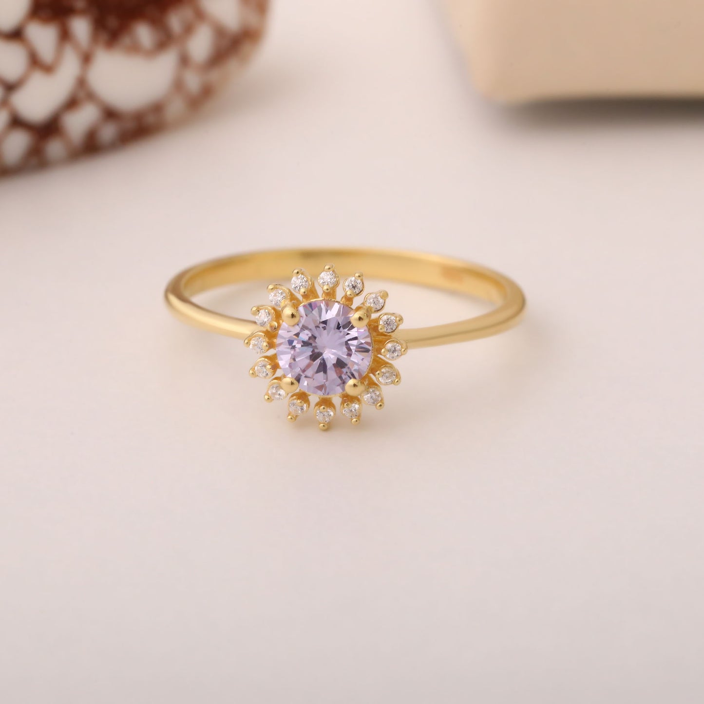 Alexandrite Ring in Round 14K Solid Gold Shape Surrounded by Real Diamonds, June Birthstone