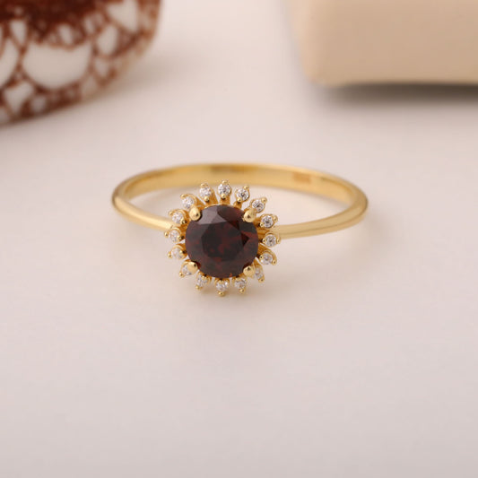 Smoky Quartz Ring in Round 14K Solid Gold Shape Surrounded by Real Diamonds