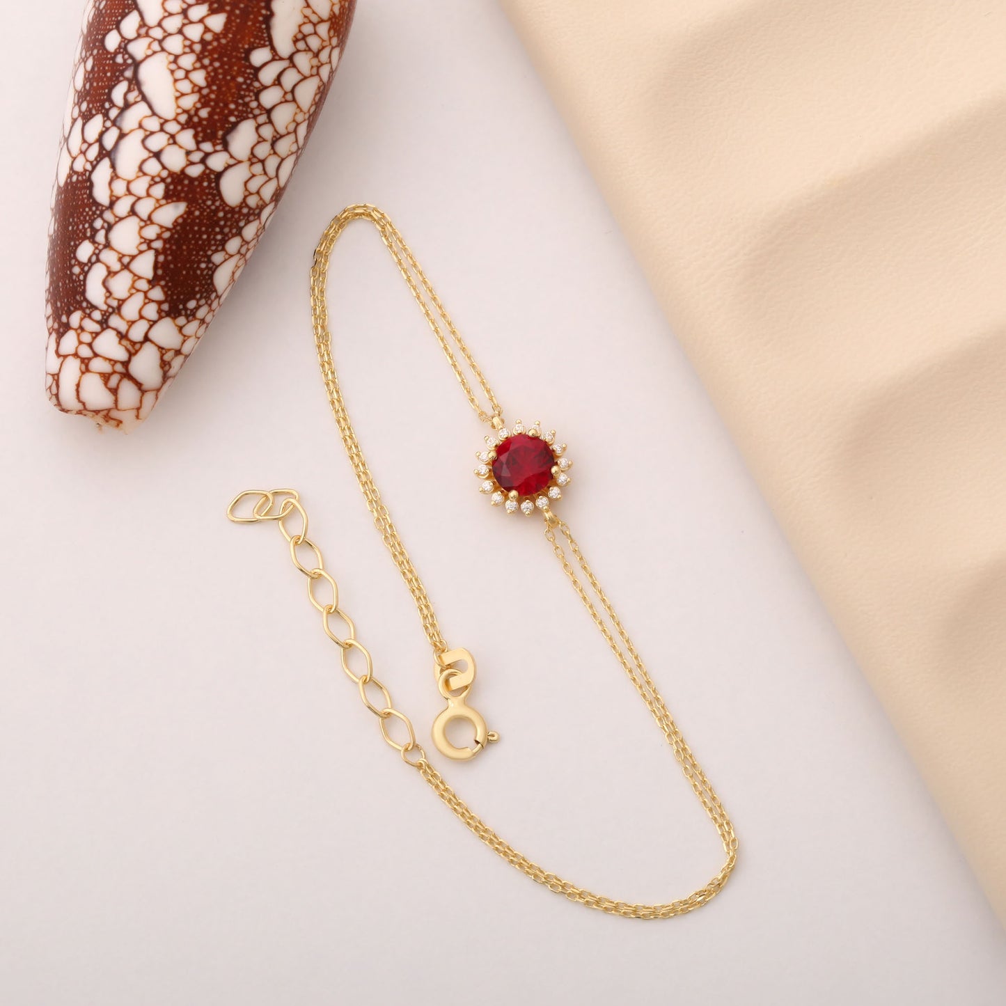 14K Solid Gold Ruby Bracelet in Round Shape Surrounded by Real Diamonds, Perfect for Elegant Anniversary, Christmas or July Birthstone Gift