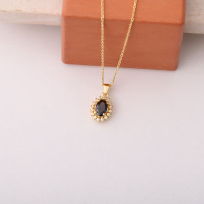 Oval Cut Smoky Quartz Necklace with Real Diamonds, 14K Solid Gold Pendant