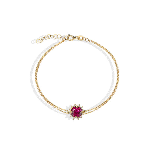 Round Ruby Bracelet with Real Diamond, 14K Solid Gold, July Birthstone