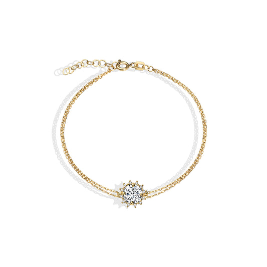 Round White Topaz Bracelet with Real Diamond, 14K Solid Gold, April Birthstone