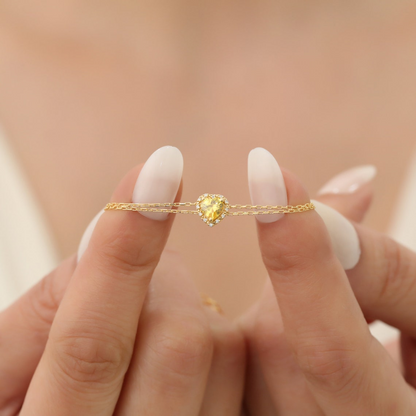 Yellow Topaz Heart Bracelet with Real Diamond, 14K Solid Gold