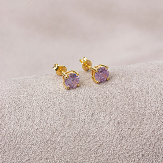 Round Alexandrite Stud Earrings 14K Solid Gold, June Birthstone