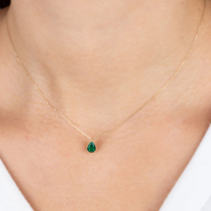 Emerald Drop Necklace 14K Solid Gold, Birthstone Emerald Teardrop, Raindrop Necklace, Perfect Gift for Mother's Day - Girlfriend - Wife