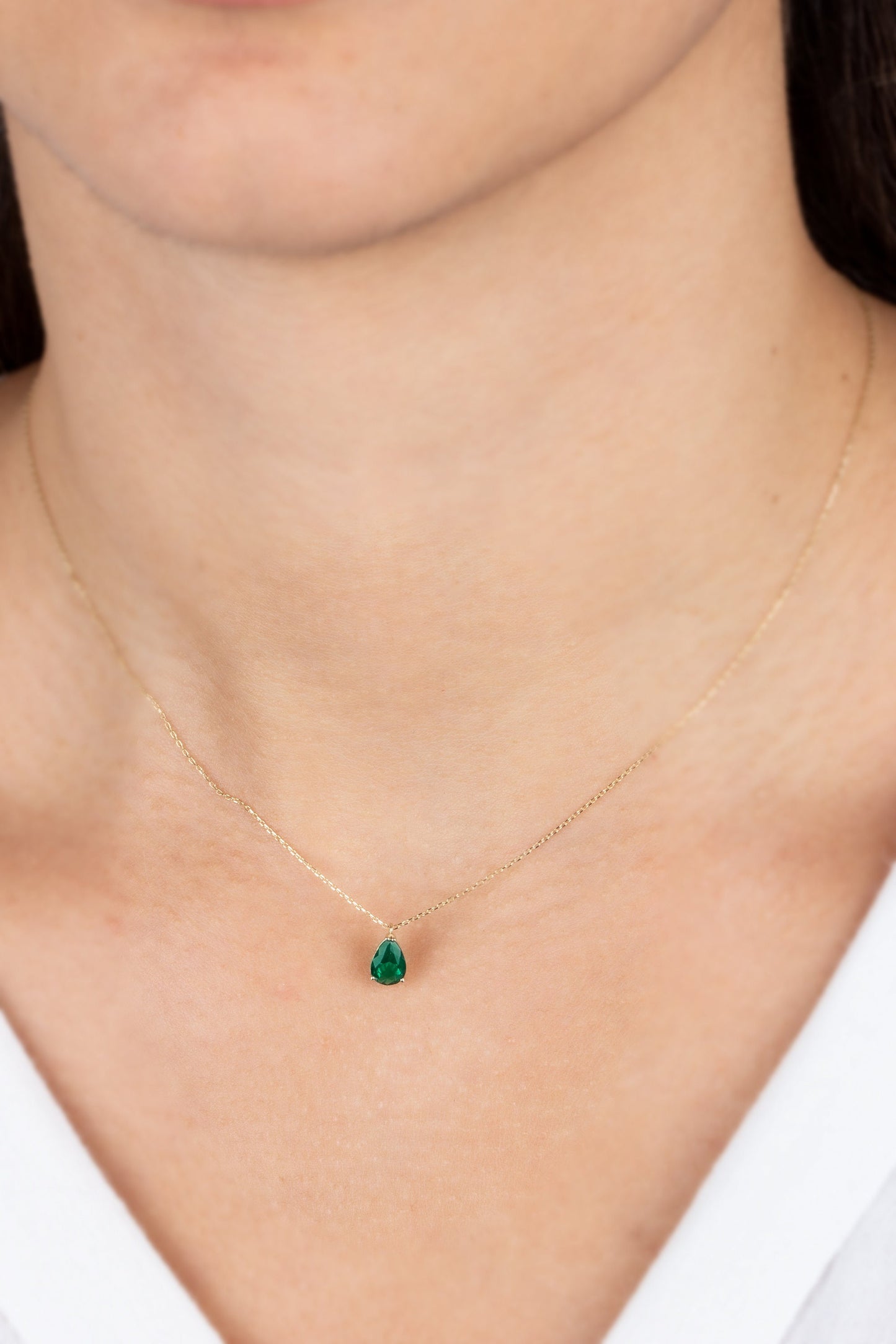 Emerald Drop Necklace 14K Solid Gold, Birthstone Emerald Teardrop, Raindrop Necklace, Perfect Gift for Mother's Day - Girlfriend - Wife