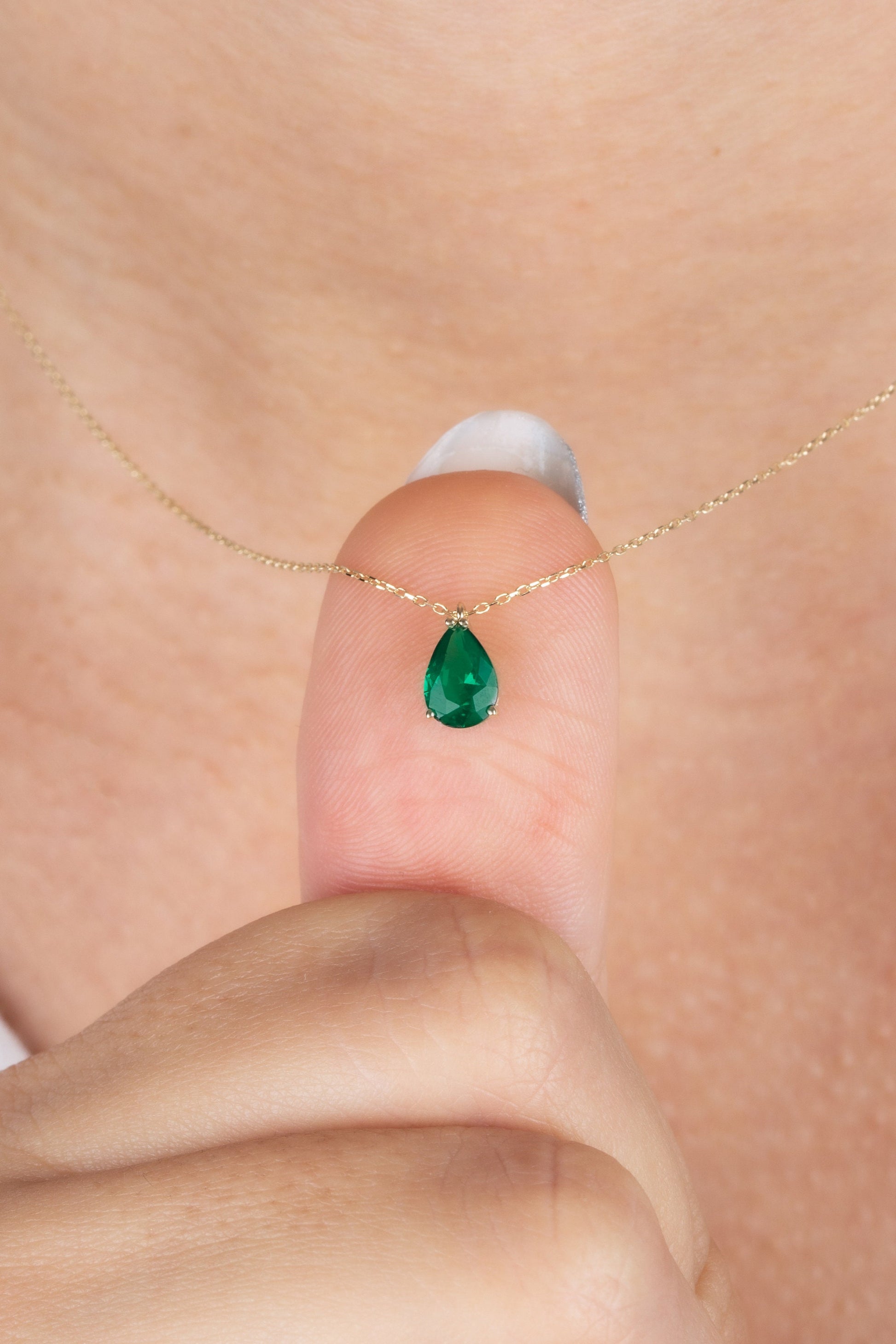 Emerald Drop Necklace 14K Solid Gold, Birthstone Emerald Teardrop, Raindrop Necklace, Perfect Gift for Mother's Day - Girlfriend - Wife