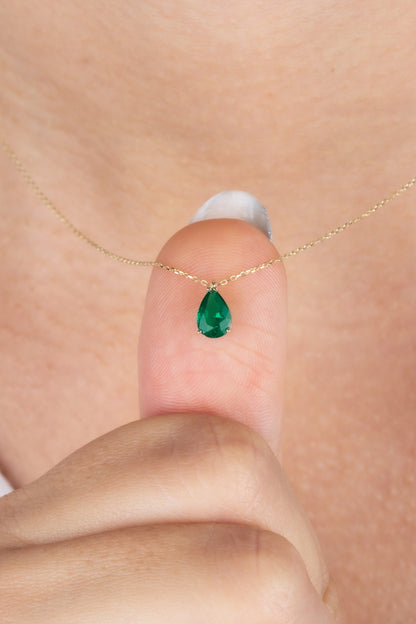 Emerald Drop Necklace 14K Solid Gold, Birthstone Emerald Teardrop, Raindrop Necklace, Perfect Gift for Mother's Day - Girlfriend - Wife