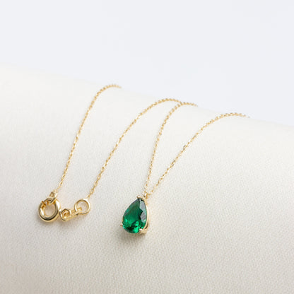 Emerald Drop Necklace 14K Solid Gold, Birthstone Emerald Teardrop, Raindrop Necklace, Perfect Gift for Mother's Day - Girlfriend - Wife