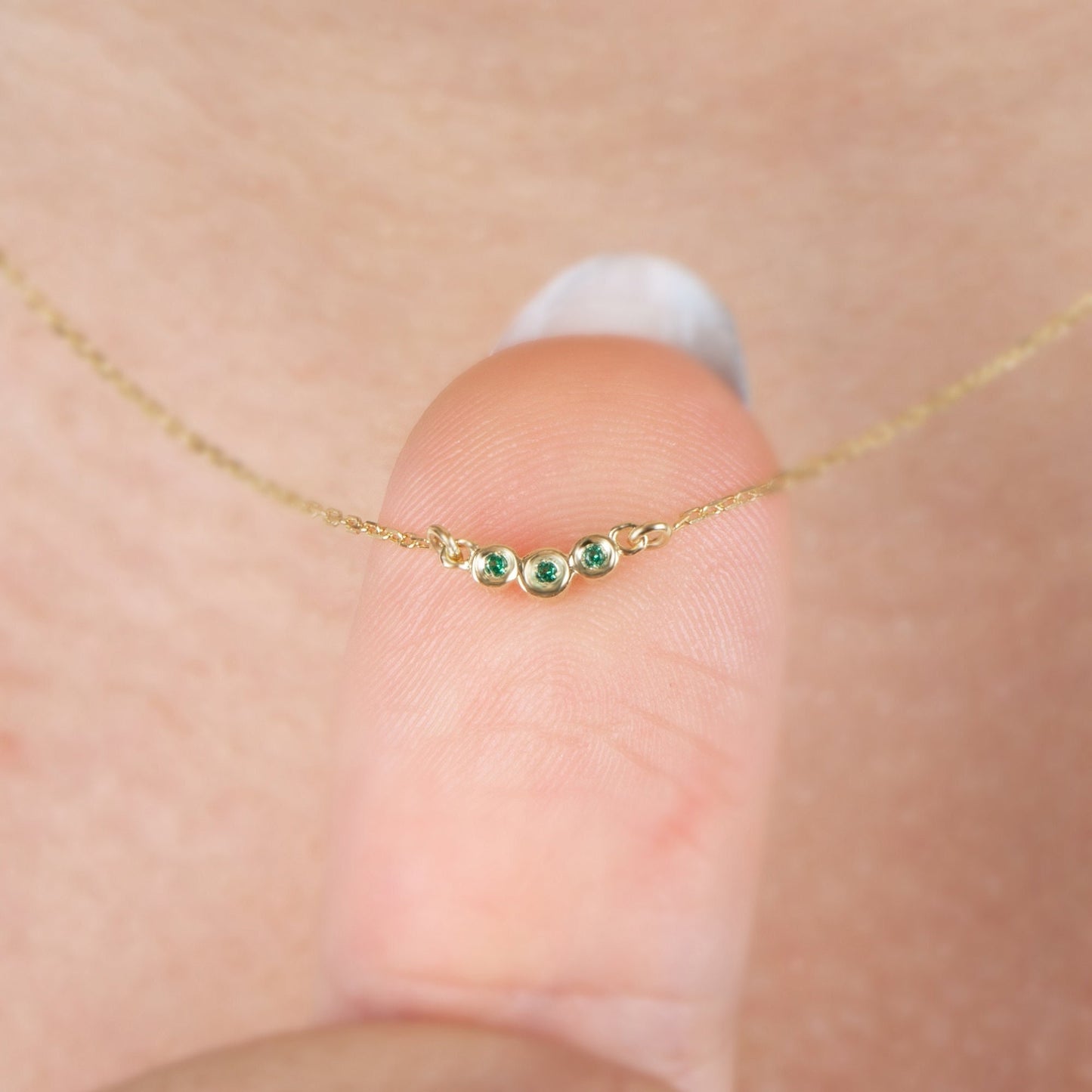 Natural Minimalist 3 Stones Cluster Emerald Necklace 14K Solid Gold, Perfect Gift for Mother's Day - Girlfriend - Wife